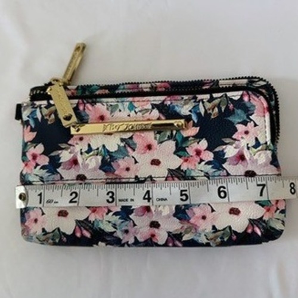 Betsey Johnson Navy Blue Pink White Floral Zip Around Cluth Wallet Y2K - Picture 9 of 10